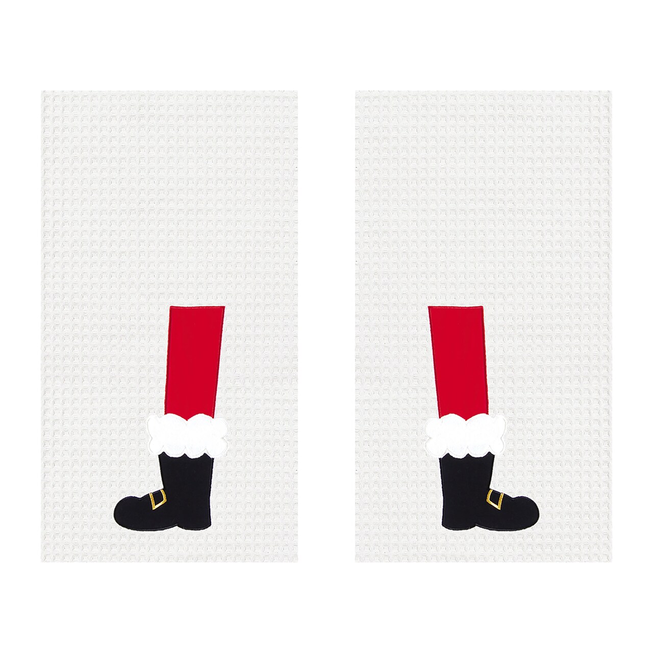 Santa Boots Waffle Weave Kitchen Towel Set of 2